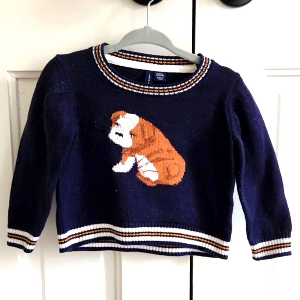 JANIE & JACK • Navy Blue Dog Boy Sweater, Size 6-12 Months